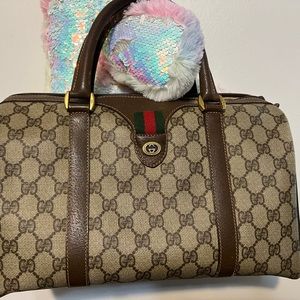 Authentic GUCCI Web Sherry Line GG Canvas Boston Bag